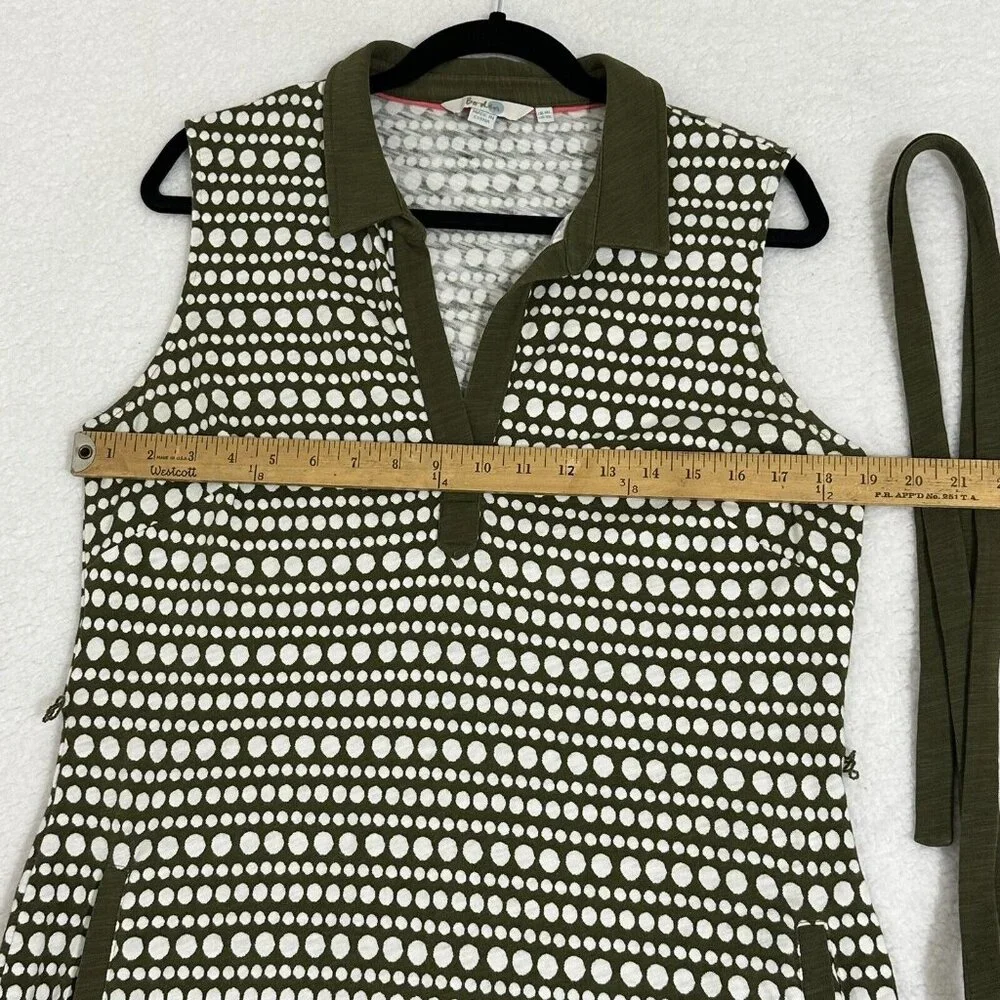 Boden Women's Sleeveless Midi Shirt Dress Pockets Tie Belt Size 10L Olive White - Picture 4 of 9